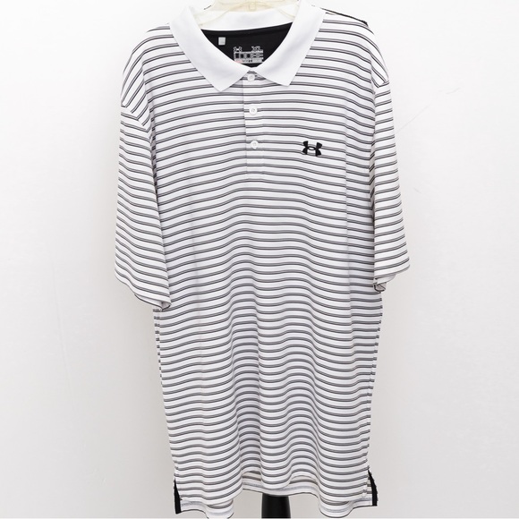 Under Armour Other - Under Armour heat gear loose fit polo style stripe shirt white, gray, & black XL